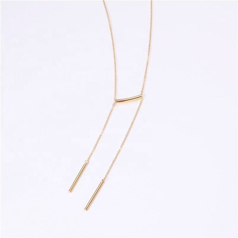 Women Jewelry 18K Gold Plated Bar Pendant Adjustable Y Choker Necklace Stainless Steel Jewelry Wholesale