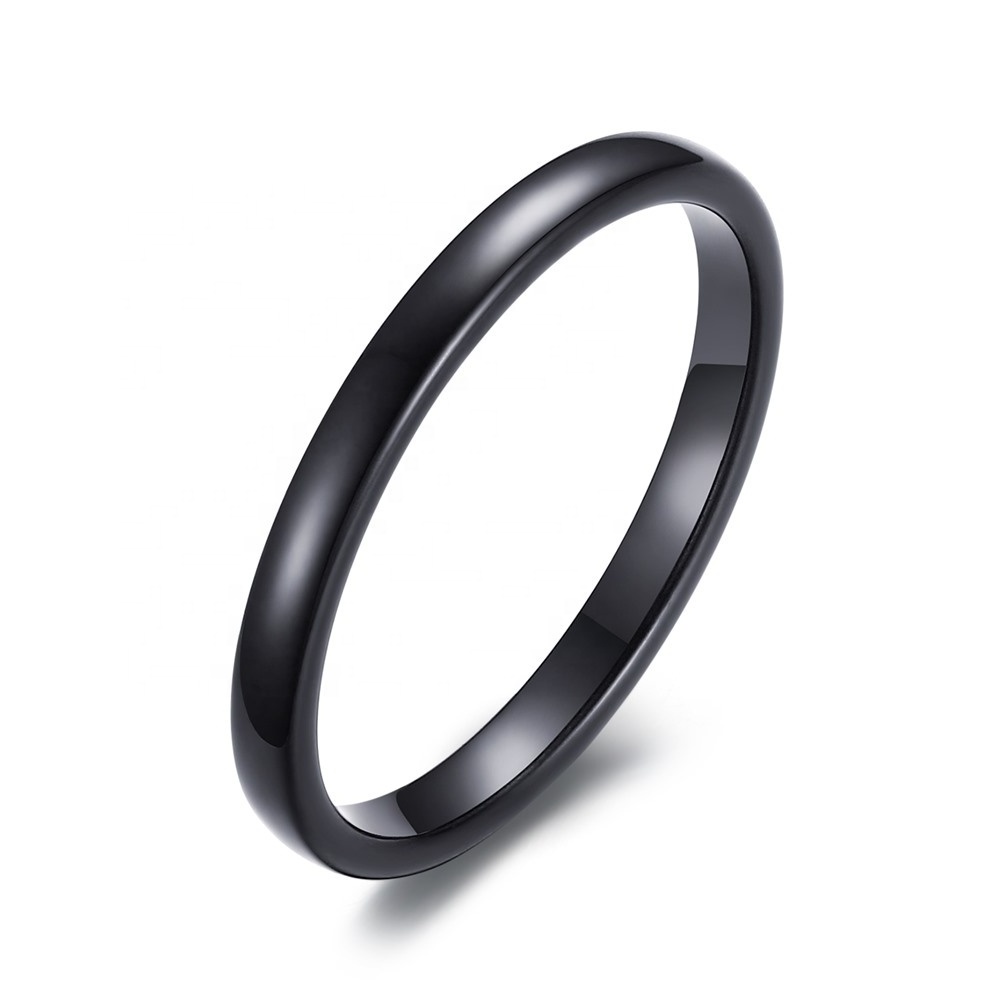 Non Tarnish 2mm Plain Thin Domed Coloful Black Rose Gold Silver Tungsten Ring Alliance For Wowem Girl Daily Wear