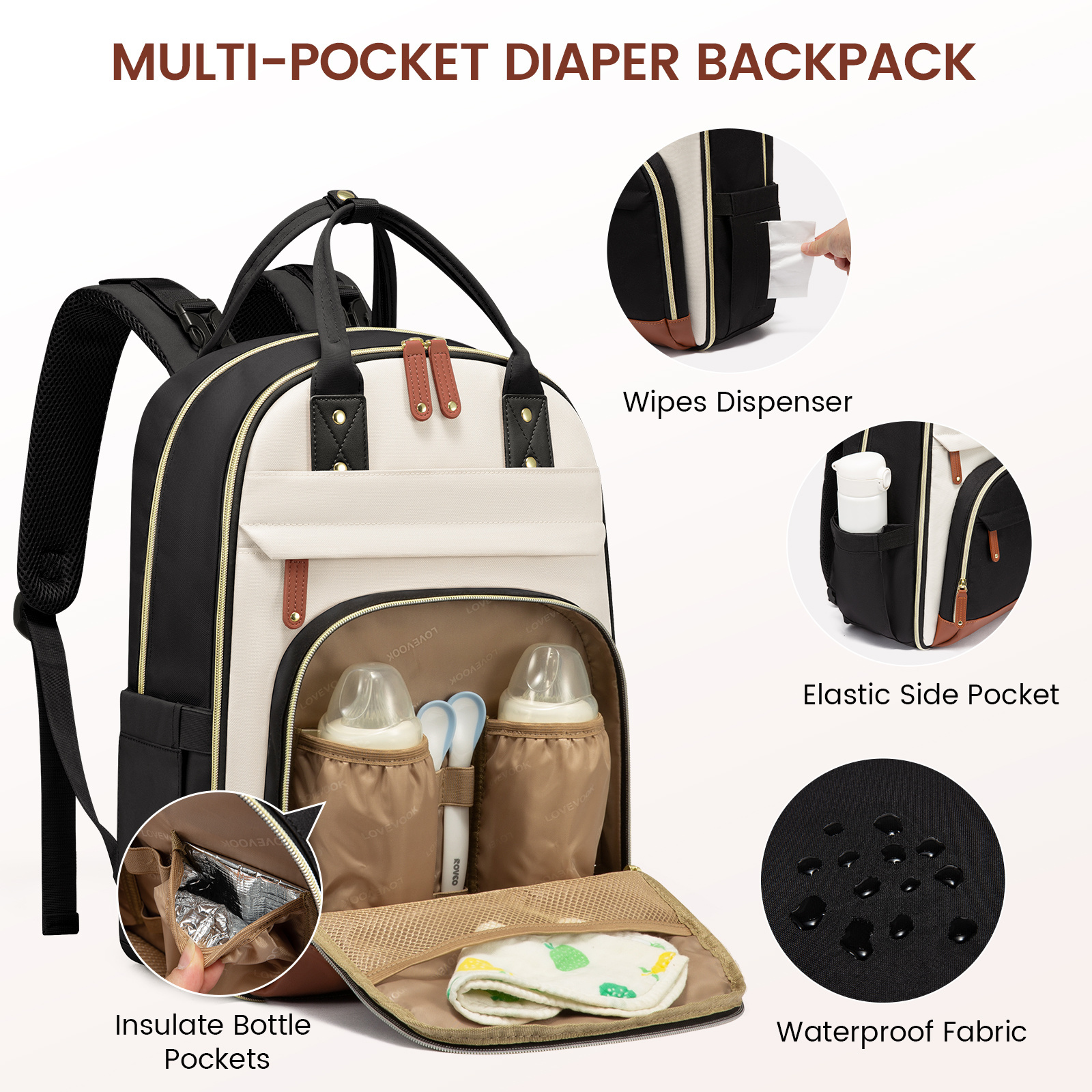 LOVEVOOK Baby Bag with Changing Pad Baby Registry Bag for Mom Dad with Stroller Buckles Large Waterproof Diaper Bag Backpack