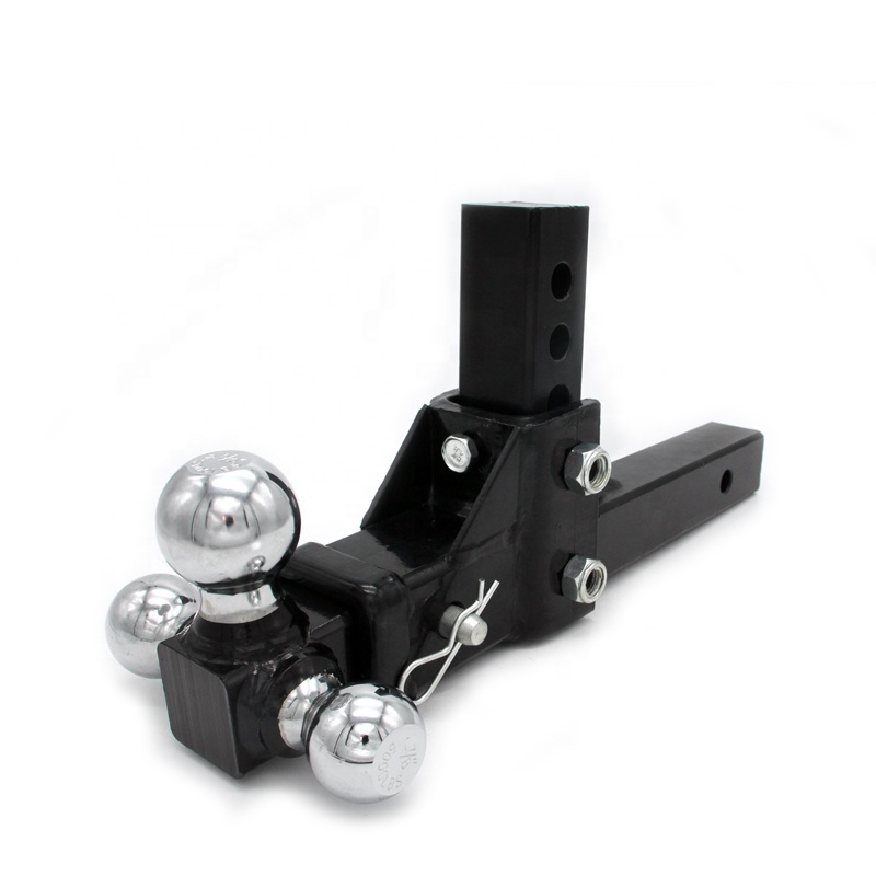 Chrome Hollow Shank Trailer Tri-ball Mount With Hook  Adjustable Trailer Hitch for Towing