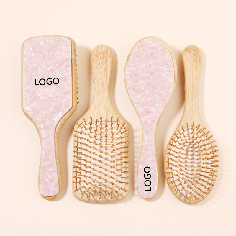 MiDairy CUSTOM LOGO Hair Brush and Comb Natural Bamboo Air Bag Wooden acetate accessories Hairbrush Soft Goat Bristles custom