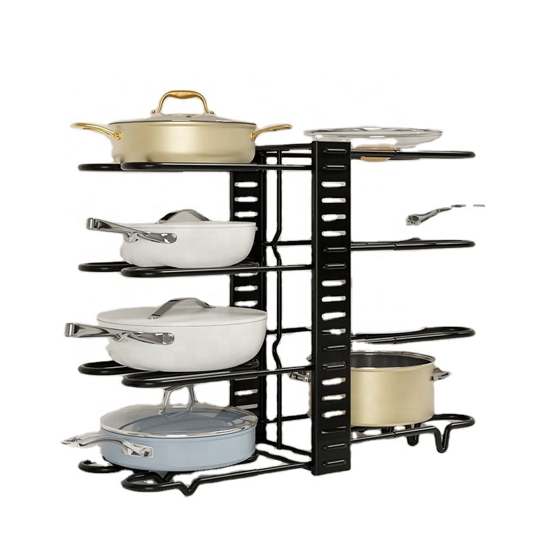 2/3/4/5/8 Tier Black Cabinet Pantry Adjustable Pot Lid And Pan Organizer Storage Holder Shelves Rack For Kitchen