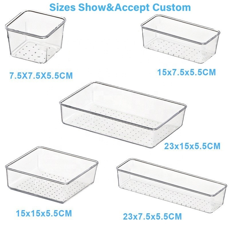 25 Pcs Stackable Clear Plastic  Acrylic Makeup Storage Box Desktop & Drawer & Cabinet Dividers Organizers Set