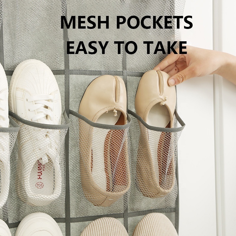 Foldable Clear 24 Mesh Pockets Cheap Large Over The Door Hanging Shoe Closet Organizer Storage Bags