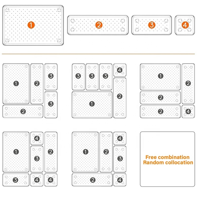 25 Pcs Stackable Clear Plastic  Acrylic Makeup Storage Box Desktop & Drawer & Cabinet Dividers Organizers Set