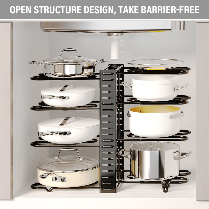 2/3/4/5/8 Tier Black Cabinet Pantry Adjustable Pot Lid And Pan Organizer Storage Holder Shelves Rack For Kitchen