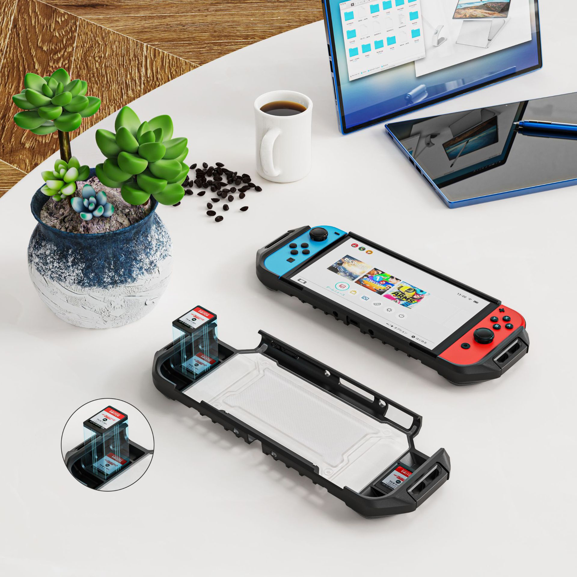 Carbon Fiber Look Ergonomic Sturdy Thumb Grip PC TPU Bumper Protective Cover Case for Nintendo Switch OLED Gift Idea