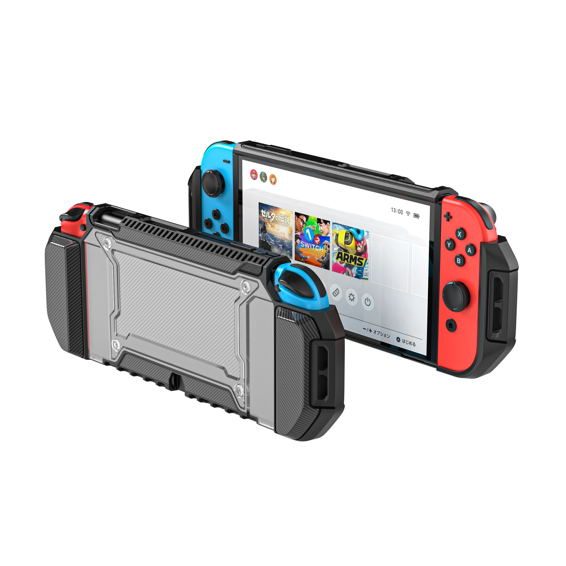 Carbon Fiber Look Ergonomic Sturdy Thumb Grip PC TPU Bumper Protective Cover Case for Nintendo Switch OLED Gift Idea