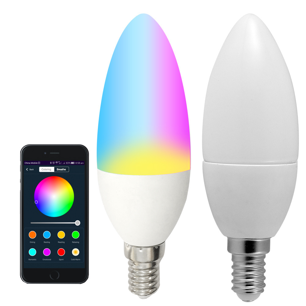 Tuya Google assistant Alex Voice Control app Wifi RGB Smart LED Candle Light Bulb Cheap Prices Lamp Bulbs 3W E12 E14