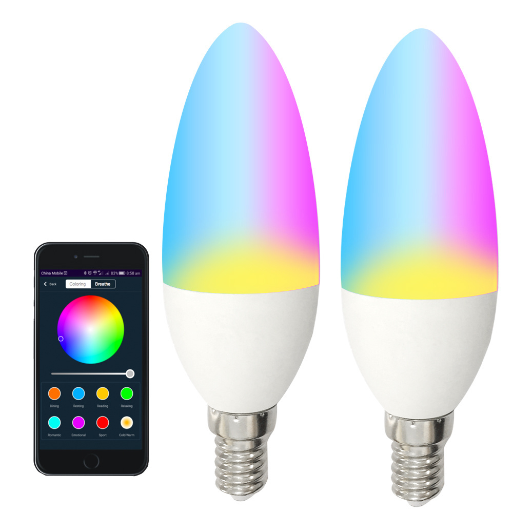 Tuya Google assistant Alex Voice Control app Wifi RGB Smart LED Candle Light Bulb Cheap Prices Lamp Bulbs 3W E12 E14