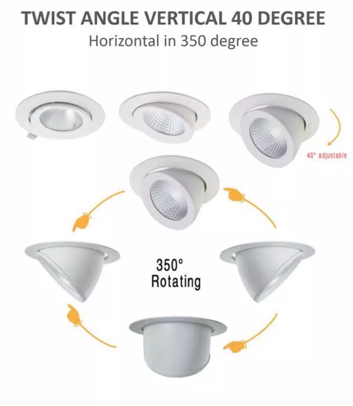 Anti glare 15w 20w recessed cob adjustable led ceiling gimbal spot down light for bedroom living room hotel downlights spotlight