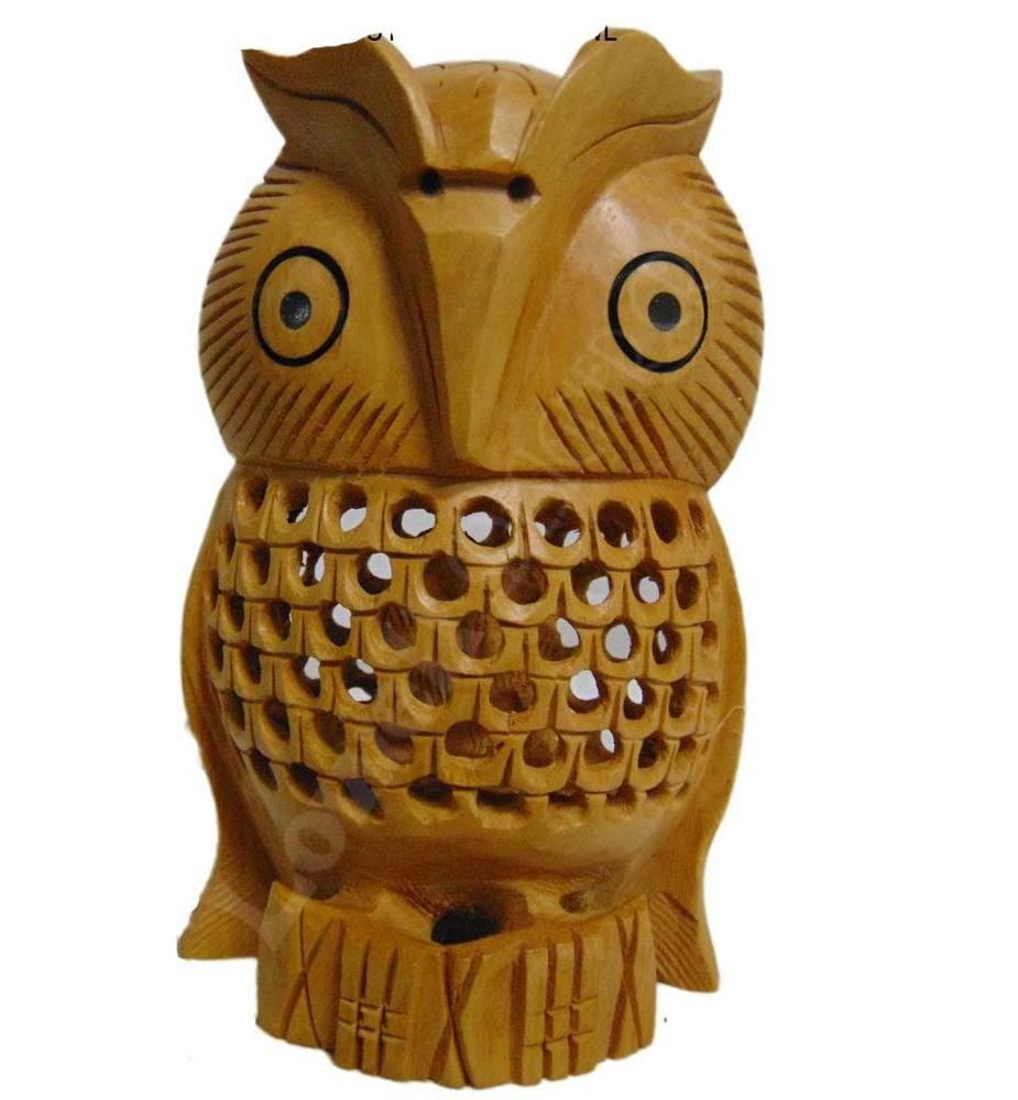 Owl Wooden Carved Hand Wood Vintage Figurine Sculpture Art Bird Statue