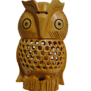 Owl Wooden Carved Hand Wood Vintage Figurine Sculpture Art Bird Statue