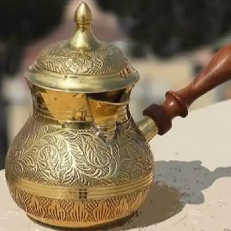 New Arrival Turkish brass Coffee pot warmer Kettle  with wooodle handle Available At Low Price