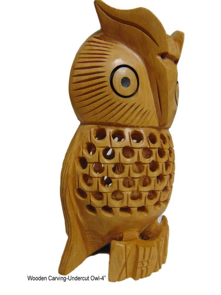 Owl Wooden Carved Hand Wood Vintage Figurine Sculpture Art Bird Statue