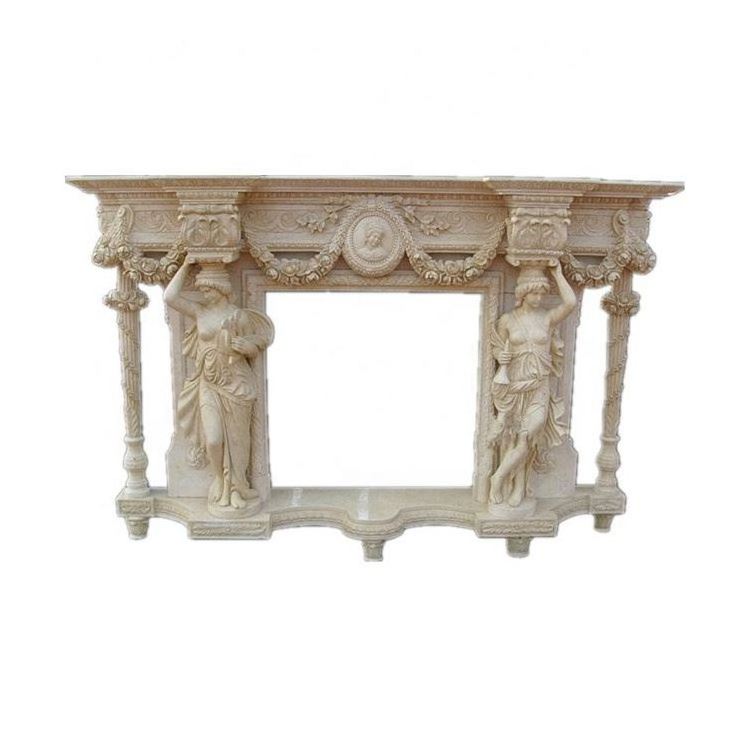 High quality fireplace marble fireplace indoor casting technique beige travertine fireplace mantel