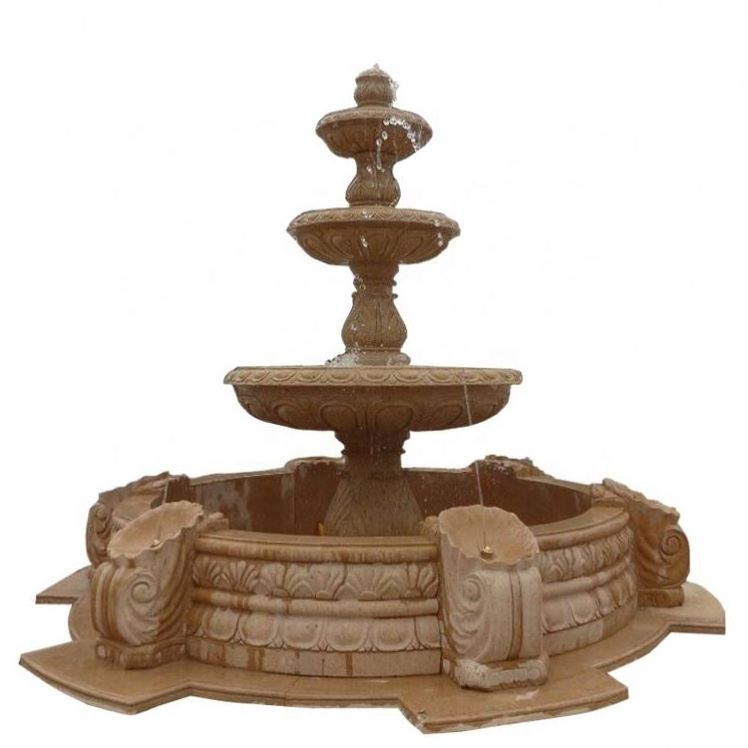 Factory hot sale cube marble stone fountain yellow marble water fountain directly supply big marble fountains outdoor waterfall