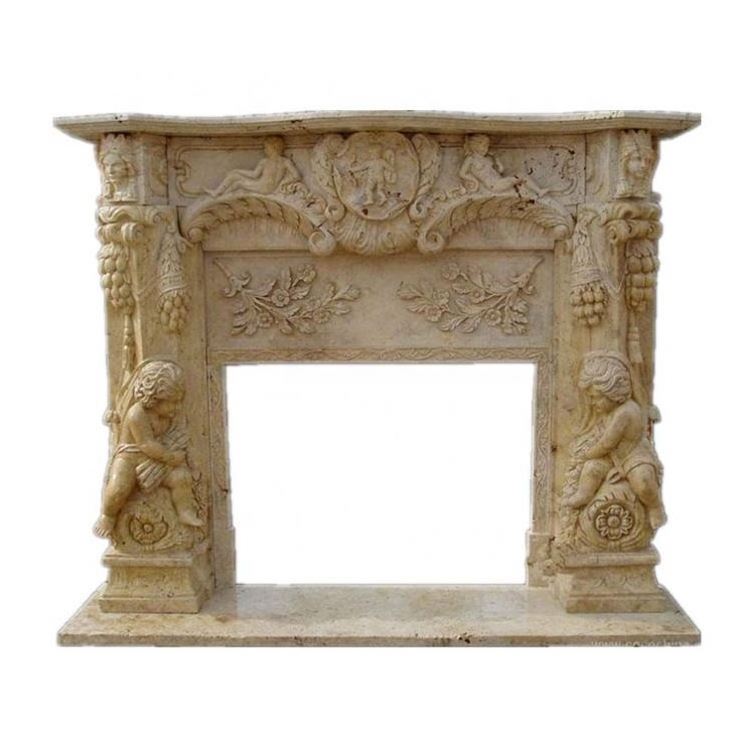 High quality fireplace marble fireplace indoor casting technique beige travertine fireplace mantel