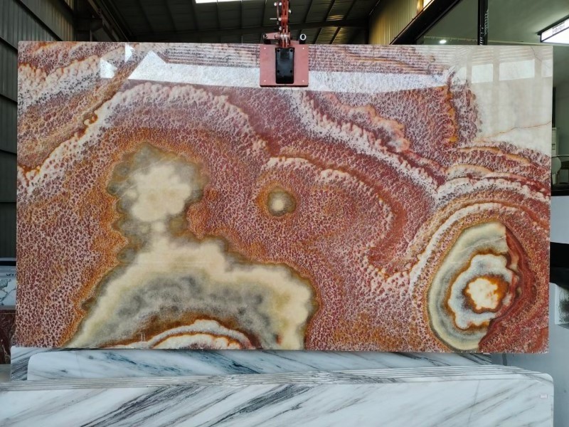 Factory Direct Price Backlit Red Dragon Onyx Marble Stone Slabs Interior Background Marble Wall Design