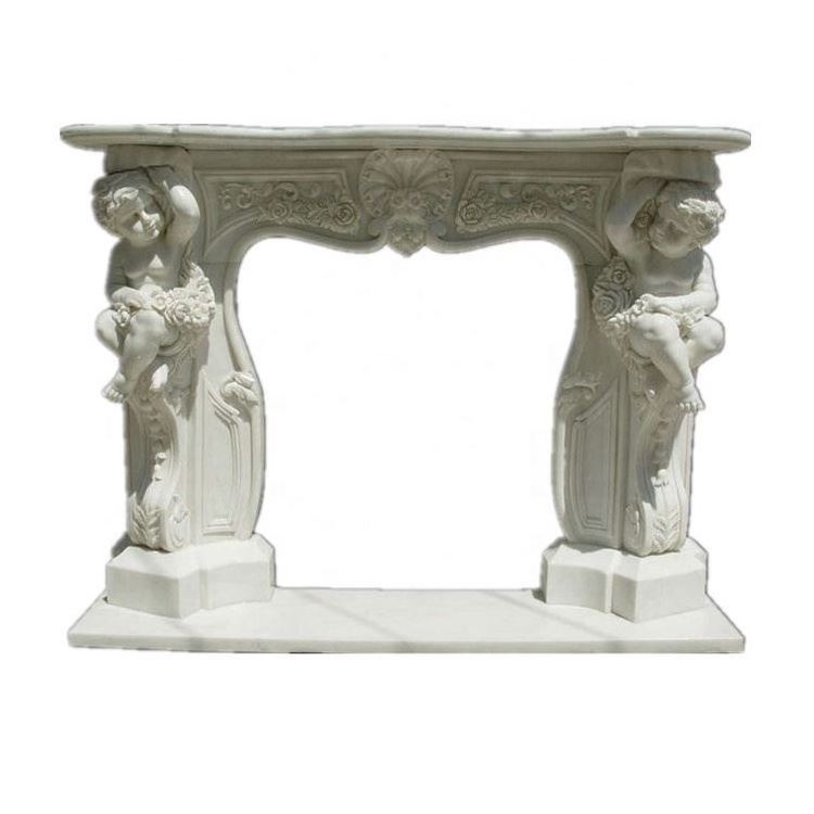 High quality fireplace marble fireplace indoor casting technique beige travertine fireplace mantel