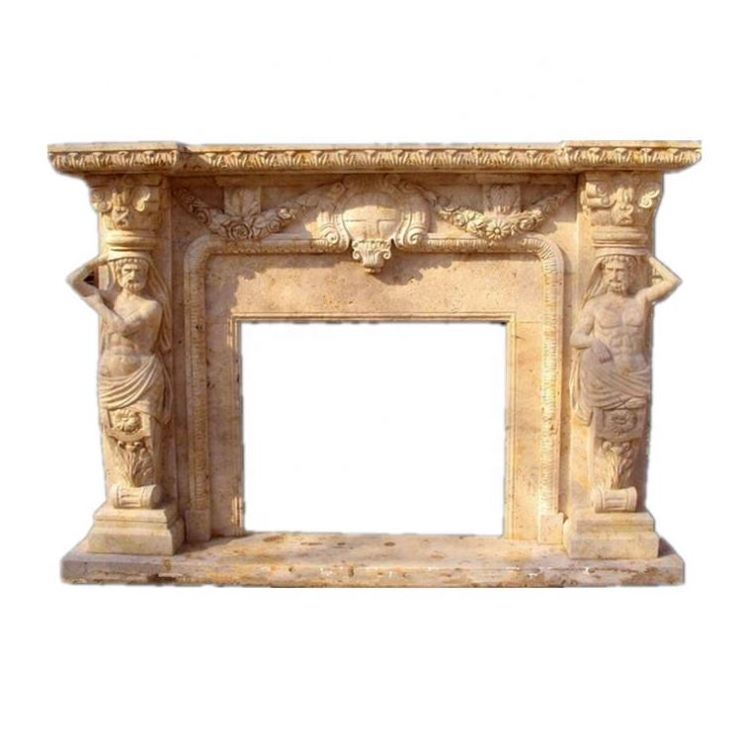 High quality fireplace marble fireplace indoor casting technique beige travertine fireplace mantel