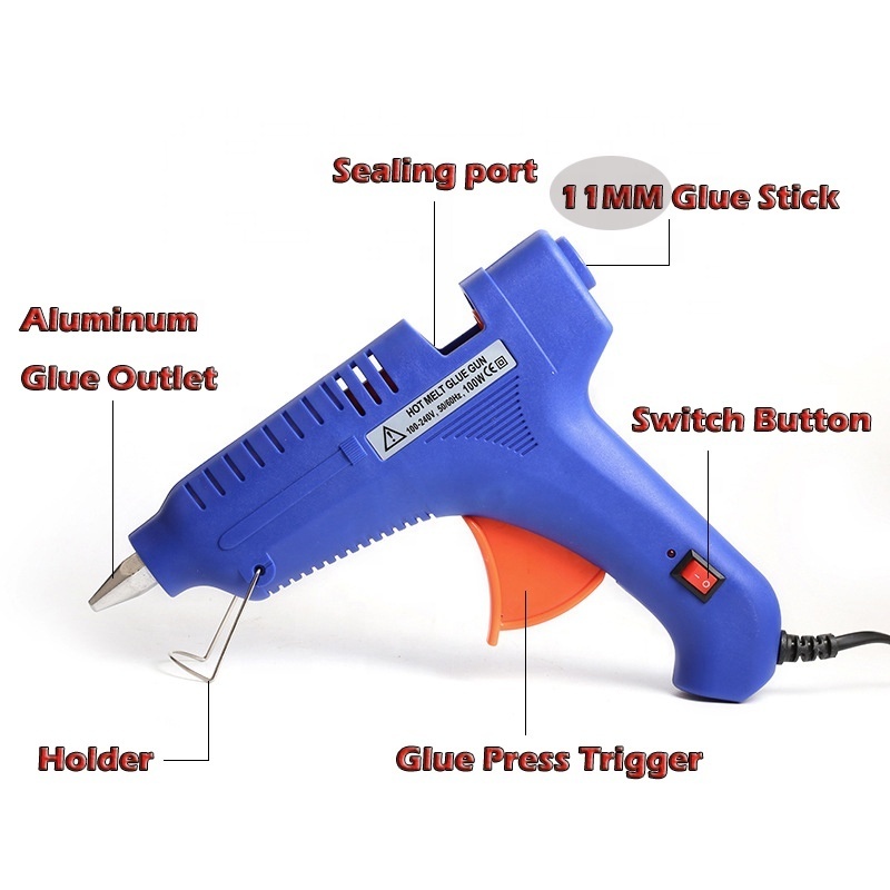 China Manufacturer 100w Mini Hot Melt Glue Gun 11MM Wax Seal Stamp Hot Cover Professional Hot Glue Gun