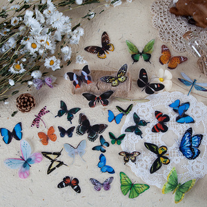 40Pcs/set Butterfly Deco Stickers Vintage Butterfly Plants Stickers Art Handbook Scrapbooking DlY Decoration Wall PET Sticker