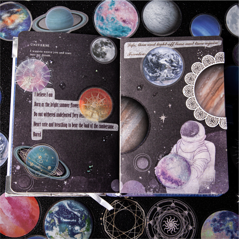 15 Pcs/Pack Galaxy Planet Sticker Moon Universe Theme DIY Scrapbooking Journaling Diary Decoration Supplies Laptop Stickers