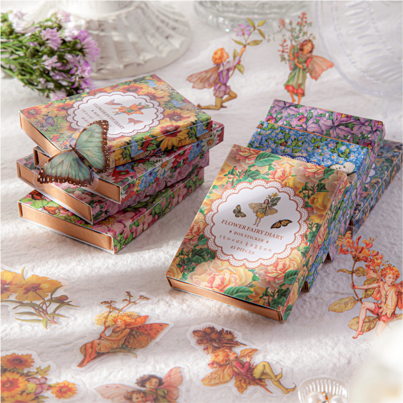 45 pcs/box Flower Fairy Diary Series Decorative PVC Sticker Scrapbooking diy Label Diary Stationery Album Journal Retro Stick