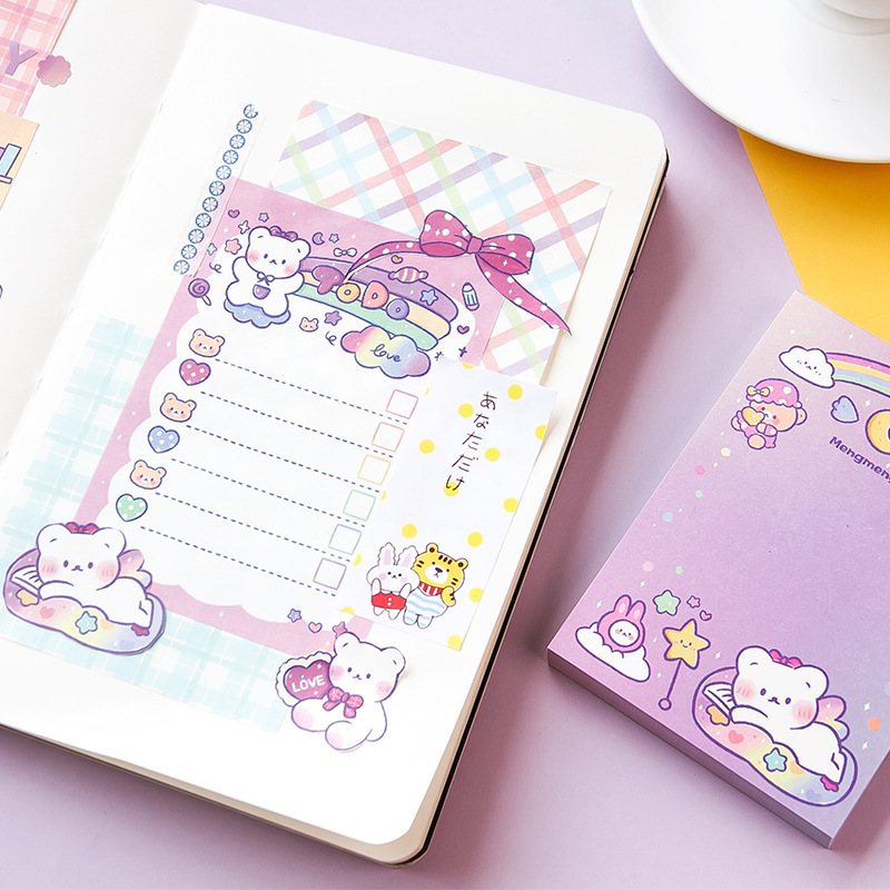 100 Sheets/Pad Cute Cartoon Memo Pads Set Kawaii Bear Notepads Set custom sticky note pad stationery Girl Pink Korean Note Paper