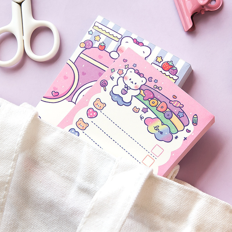 100 Sheets/Pad Cute Cartoon Memo Pads Set Kawaii Bear Notepads Set custom sticky note pad stationery Girl Pink Korean Note Paper