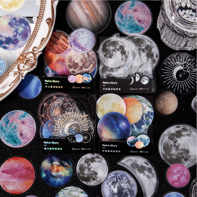 15 Pcs/Pack Galaxy Planet Sticker Moon Universe Theme DIY Scrapbooking Journaling Diary Decoration Supplies Laptop Stickers