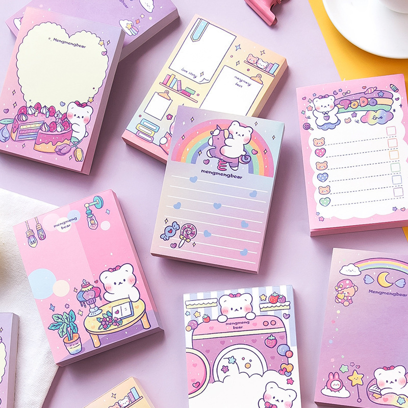 100 Sheets/Pad Cute Cartoon Memo Pads Set Kawaii Bear Notepads Set custom sticky note pad stationery Girl Pink Korean Note Paper