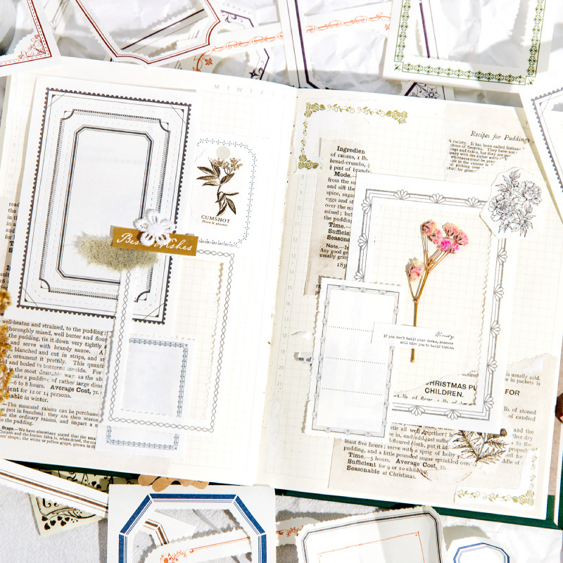 50pcs Vintage Frame Plants Paper Note Pad Junk Journal Scrapbooking Collage Memo Pad Diary Album Label Retro Material Paper