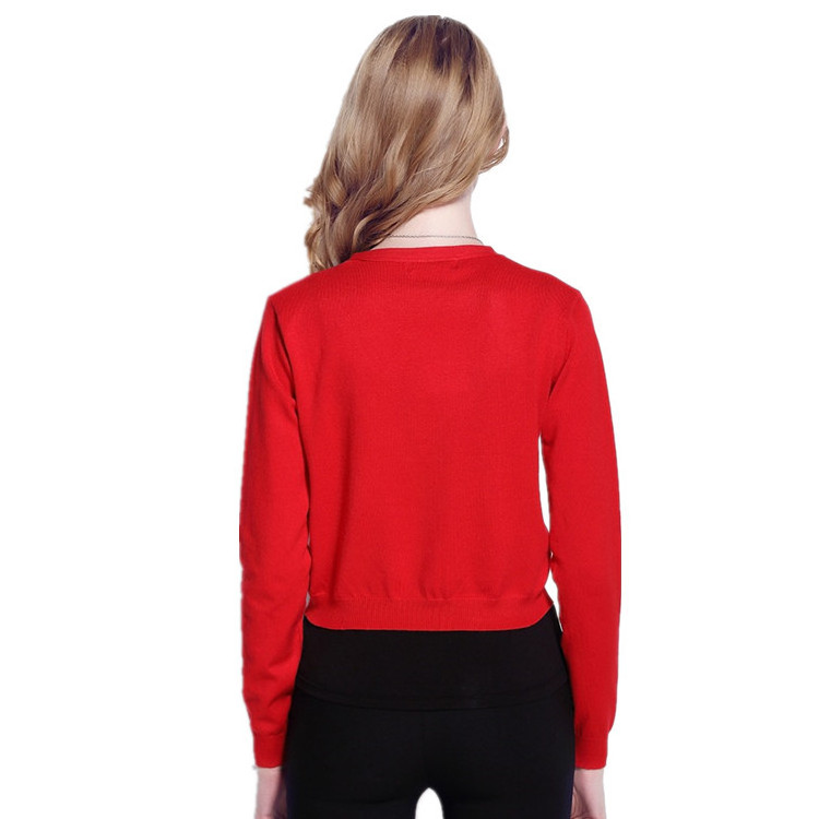 Long Sleeve Red Jersey Knit Private Label Short Women's Red Cardigan Crop Sweater With Pocket