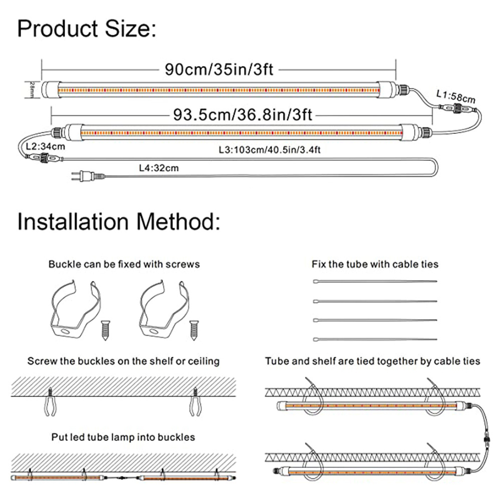 T8 LED Grow Light Strip for Seed Starting IP65 Full Spectrum Sunlight Replacement with Reflector