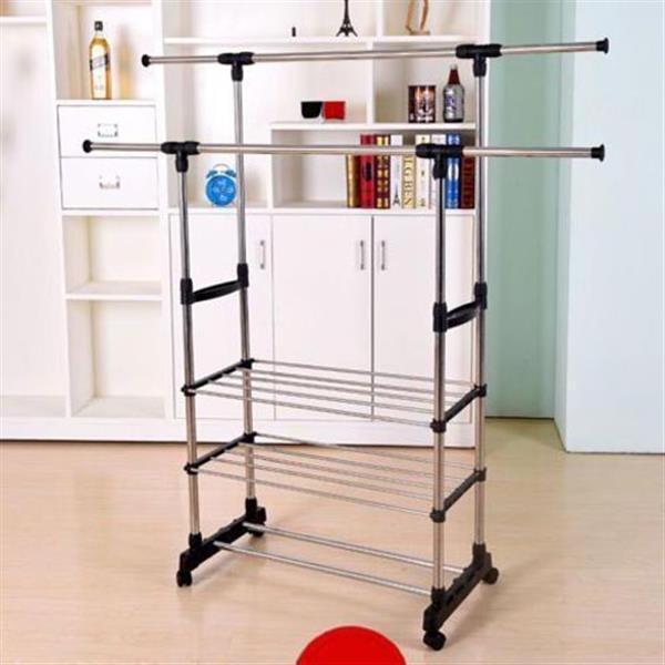 High Quality Bedroom Adjustable Garment Rack Double Telescopic Pole Stainless steel Clothes Dryer Rack