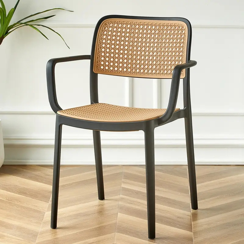 Classic Style Restaurant Furniture Stackable Cafe Plastic Rattan Dining Chair for Home Kitchen