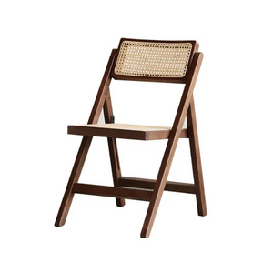 Folding Durable Wooden Frame Restaurant Natual Rattan Foldable Dining Chair on Sale