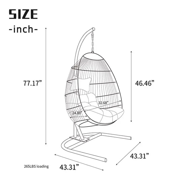 High Quality Outdoor Furniture Garden Hanging Basket Rattan Hammock Patio Egg Swing Chair With Cushion Seat