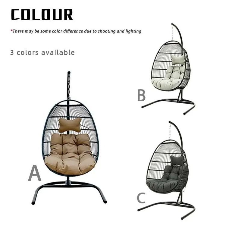 Garden Cane Furniture Metal Rattan Outdoor Patio Balcony Egg Shaped Nest Basket Adult Wicker Hanging Swing Chair With Stand