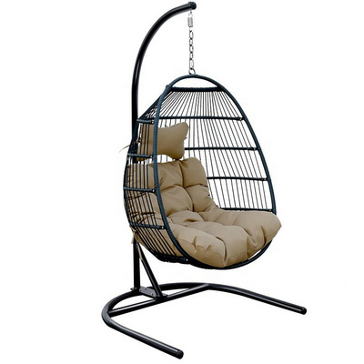 Garden Cane Furniture Metal Rattan Outdoor Patio Balcony Egg Shaped Nest Basket Adult Wicker Hanging Swing Chair With Stand