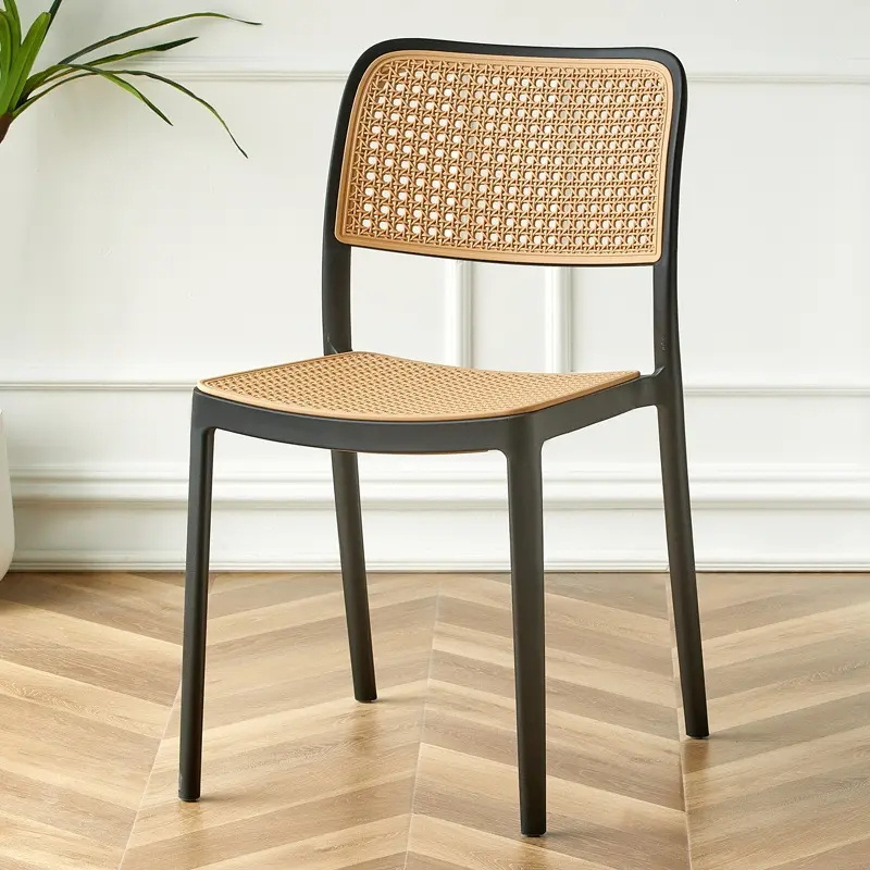 Classic Style Restaurant Furniture Stackable Cafe Plastic Rattan Dining Chair for Home Kitchen