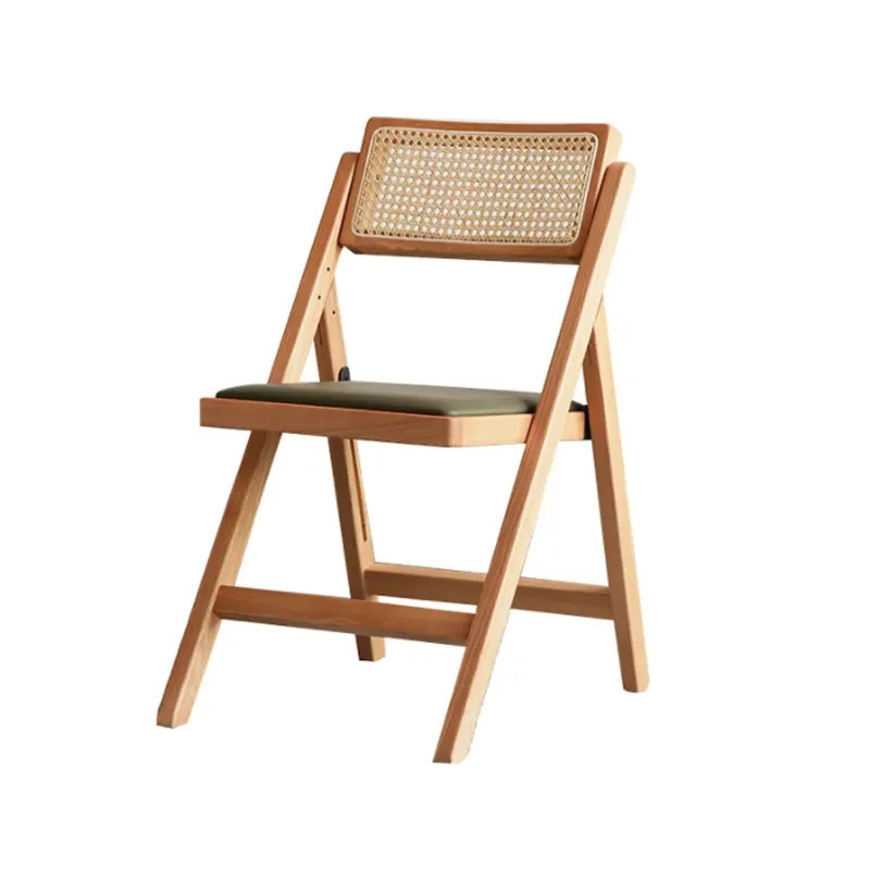 Folding Durable Wooden Frame Restaurant Natual Rattan Foldable Dining Chair on Sale