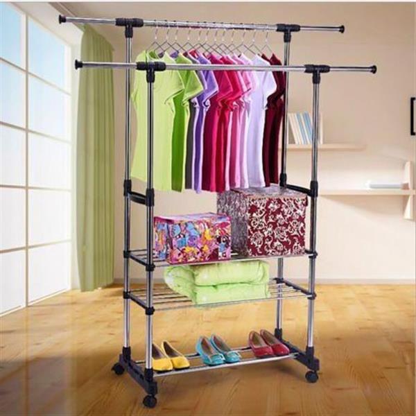 High Quality Bedroom Adjustable Garment Rack Double Telescopic Pole Stainless steel Clothes Dryer Rack