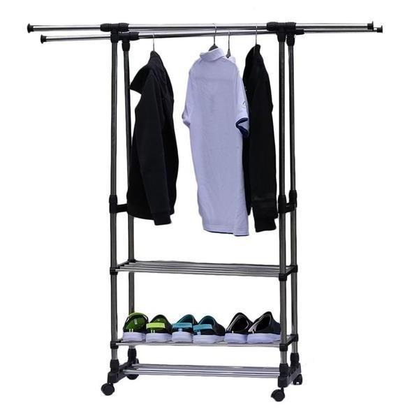 High Quality Bedroom Adjustable Garment Rack Double Telescopic Pole Stainless steel Clothes Dryer Rack