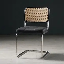 Classic Midcentury Style Cafe Chairs Leather Cushion or Rattan Seat Stainless Steel Dining Chair