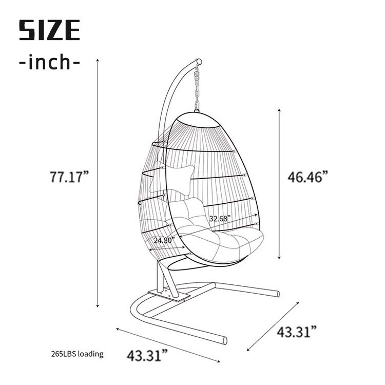 Single Rocking Chair Hanging Basket Round Frame Rattan Hanging EGG Garden Rattan Swing Chair