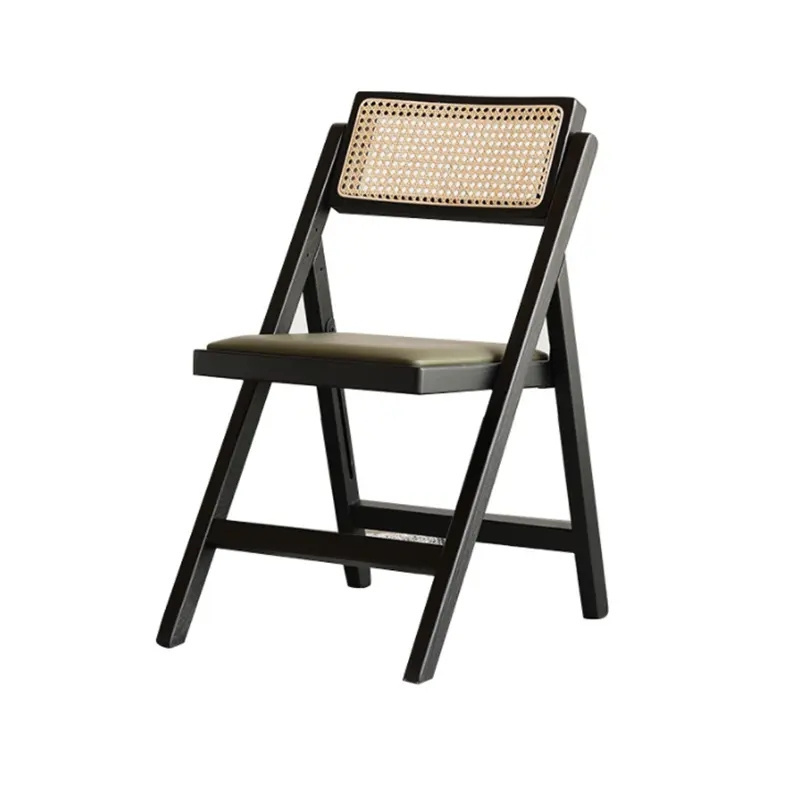 Folding Durable Wooden Frame Restaurant Natual Rattan Foldable Dining Chair on Sale