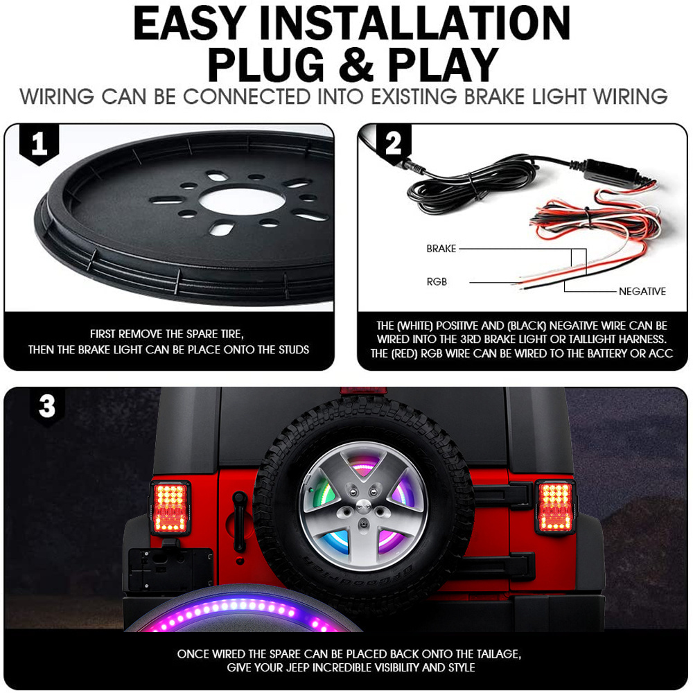 Spare Tire Brake Lighting Led 3Rd Third Brake Lights Wheel Tail Lamp Rear Light For Jk 2018 2019 Jeep Wrangler Jl Jlu